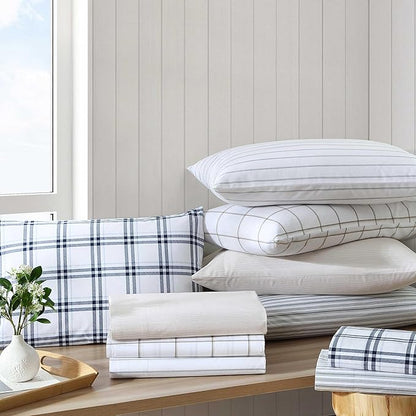 Nautica - Full Bed Sheets, Lightweight Cotton Percale Bedding Set with Matching Pillowcases, Crisp & Cool, Oeko-Tex Certified (Penny Pinstripe Brown)