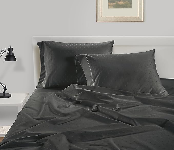 LANE LINEN Pillow Case Covers King, Set of 2, 100% Egyptian Cotton Sateen, Soft Cool & Smooth 1000 Thread Count Pillow Cases - Swiss Dot - Charcoal