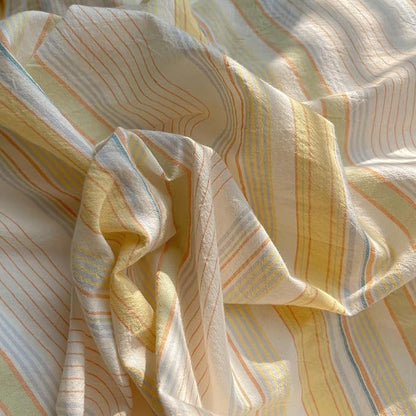 Retro Striped Duvet Cover Set Full, 100% Washed Cotton Colorful Yellow Stripes Pattern Printed Bedding Set, 3 Pieces Soft Breathable Duvet Cover Vintage Striped Comforter Cover with 2 Pillowcases