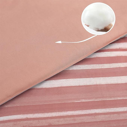 KAKIJUMN 5 Piece Bed in a Bag Stripe Comforter Set Twin Size, White Grey Blush Pink Patchwork Striped Comforter and Sheet Set, All Season Soft Microfiber Complete Bedding Sets(Pink,Twin)