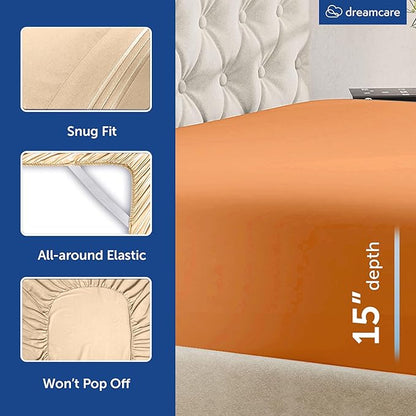 DREAMCARE King Size Sheets Set – 6 pcs Cooling Bed Sheets – up to 15” Deep Pocket King Sheet Set – 2500 Supreme Collection – Extra Soft 100% Brushed Microfiber Hotel Luxury with Side Pocket, Terracota