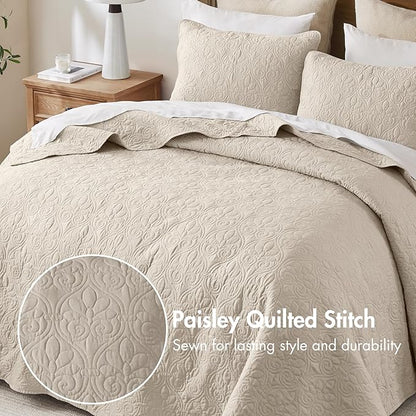 Madison Park Quebec Full Size Quilt Bedding Set - Ivory , Damask – 3 Piece Bedding Quilt Coverlets – Ultra Soft Microfiber Bed Quilts Quilted Coverlet