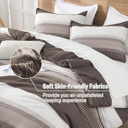 Litanika Comforter Set Twin/Twin XL Chocolate - 2 Pieces Lightweight Colorblock Stripe Fluffy Bedding Comforter Sets, All Season Bed Set