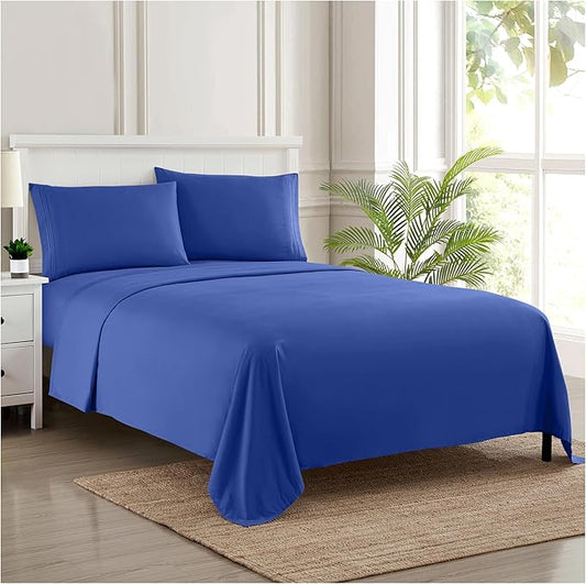 King Size Sheets - Breathable Luxury Bed Sheets with Full Elastic & Secure Corner Straps Built In - 1800 Supreme Collection Extra Soft Deep Pocket Bedding Set, Sheet Set, King, Royal Blue