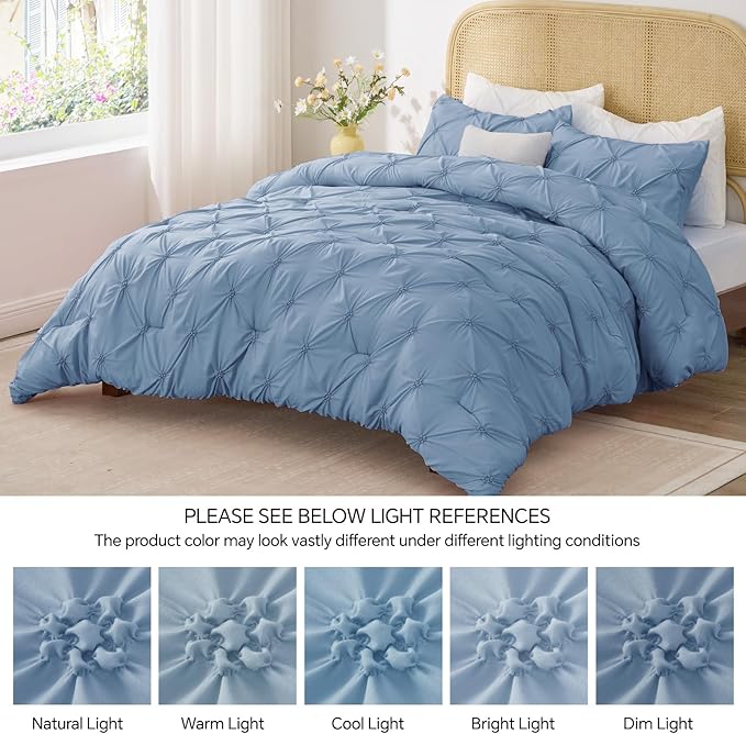 BEDELITE Cornflower Blue Twin Comforter Set - 2 Peices Boho Pintuck Bedding Comforter Sets, Lightweight Soft & Warm Twin Bedding Sets with 1 Pillowcase for All Season