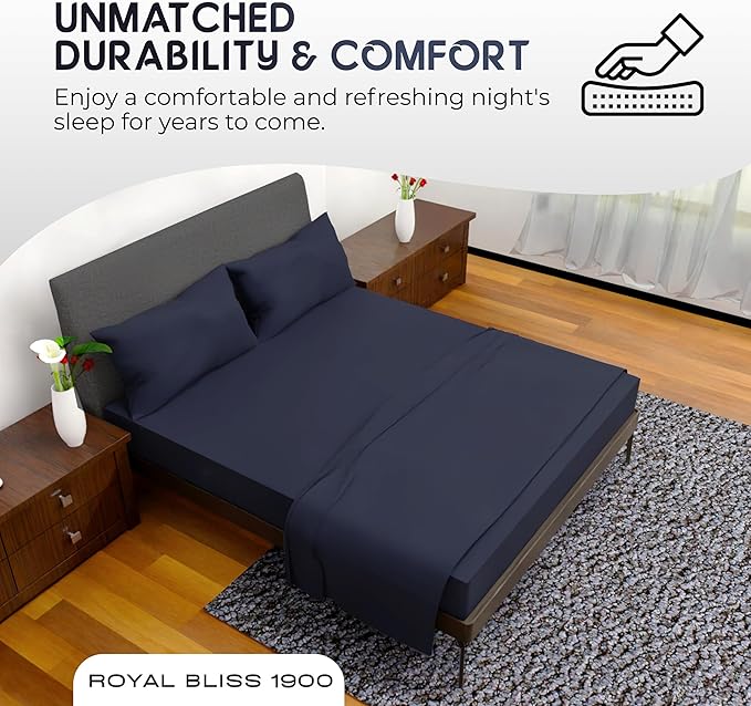 Queen Sheet Set - 4 Piece Bedding - Double Brushed, Cooling, Deep Pocket Sheets, Navy Blue