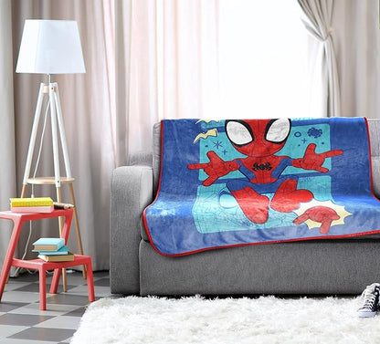 Jay Franco Kids Plush Throw Blanket – Soft & Cozy Fleece Throw for Bedroom & Couch Décor, Official Licensed Product, Blue - Spidey & Friends, 46x60 - Throw Blanket