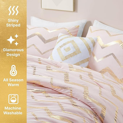 Codi Twin Comforter Set for Teen Girls, 3-Piece Pink and Gold Bedding, Warm and Lightweight for Dorm or Bedroom