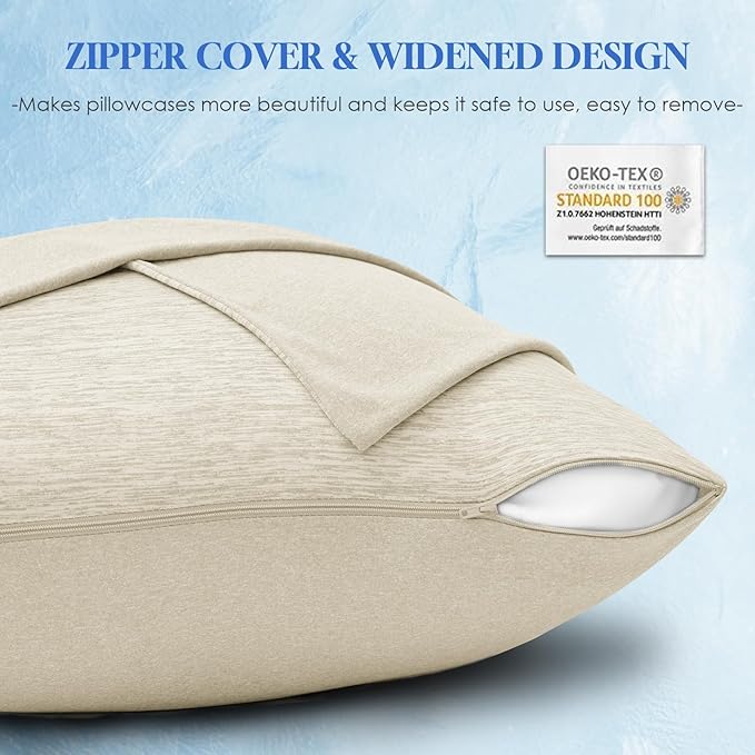 CHOSHOME Cooling Pillow Cases Zipper Pillow Covers Q-Max > 0.45 Zippered Pillowcases for Hot Sleepers, Soft, Breathable, Skin-Friendly, 2 Pack (Queen, 20"x30", Beige)