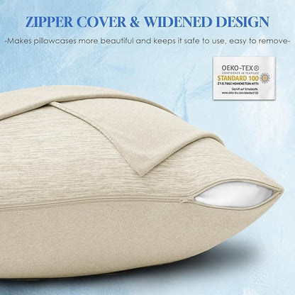 CHOSHOME Cooling Pillow Cases Zipper Pillow Covers Q-Max > 0.45 Zippered Pillowcases for Hot Sleepers, Soft, Breathable, Skin-Friendly, 4 Pack (Standard, 20"x26", Beige)