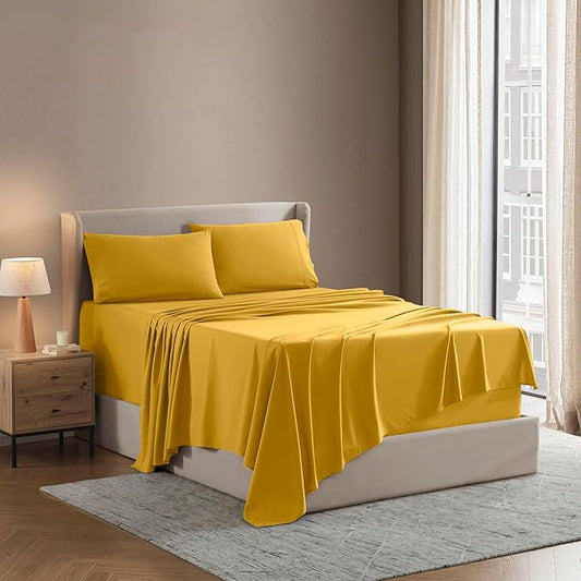 Nestl Full Sheet Set - Luxury 1800 Ultra-Soft Microfiber Full Bed Sheets - Double Brushed - Deep Pockets - Easy Fit - 4 Piece Set - Bedding Sheets & Pillowcases (Full, Yellow)
