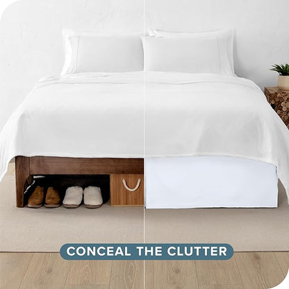 Bare Home Full Bed Skirt - 15-Inch Tailored Drop Easy Fit - Bed Skirt for Beds - Center & Corner Pleats (Full, White)