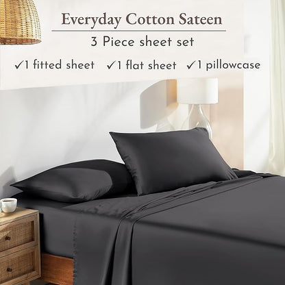 California Design Den Natural 100% Cotton Sheets Twin XL Size Set - Soft Sateen, Twin XL Sheets with 12" Pockets, Durable Bedding Set for Dorm Rooms, College Dark Grey (Black Tone)