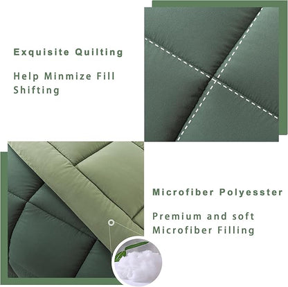 DOWNCOOL Twin Comforter Set -All Season Bedding Comforters Sets with 1 Pillow Case -2 Pieces Bed Set Down Alternative Comforter Set -Double Green Twin Bedding Sets(64"x88")