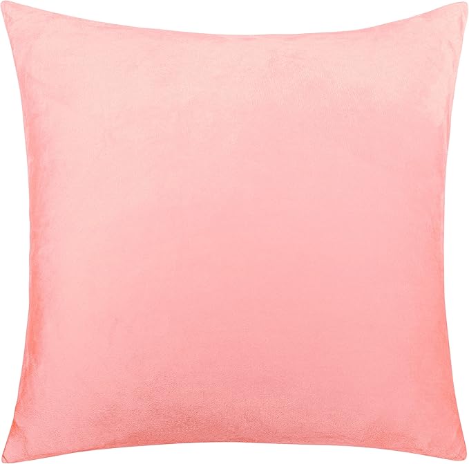 NTBAY Zippered Velvet Square Throw Pillow Cover, Super Soft and Luxury Decorative Euro Pillowcase, 26x26 Inches, Light Pink