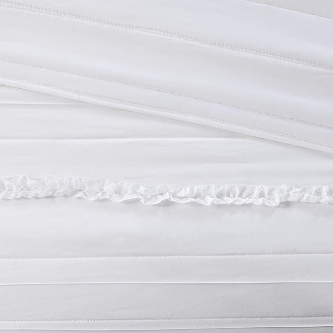 Madison Park Celeste Quilt Modern Classic Design All Season, Breathable Coverlet Lightweight Bedding Set, Matching Shams, Decorative Pillow, King/Cal King(104"x94"), Ruffle White 4 Piece