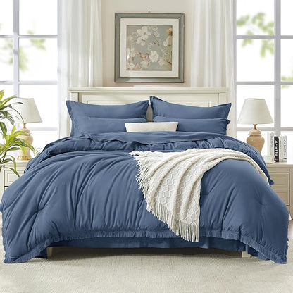 Andency California King Size Comforter Set with Sheets Bluish Grey - 7 Pieces Cal King Bed in a Bag Boho Bedding Sets, Bed Set with Comforter, Sheets, Pillowcases & Shams