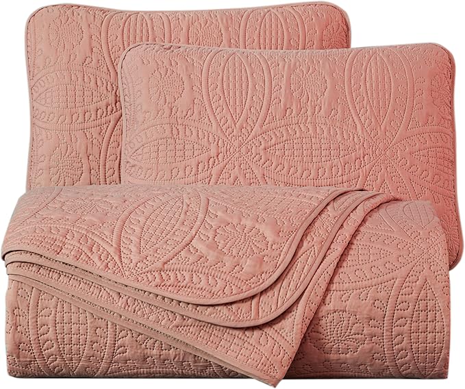 Chezmoi Collection Austin 3-piece Oversized Bedspread Coverlet Set (Queen, Salmon) | Oversized, Lightweight, Fade Resistant