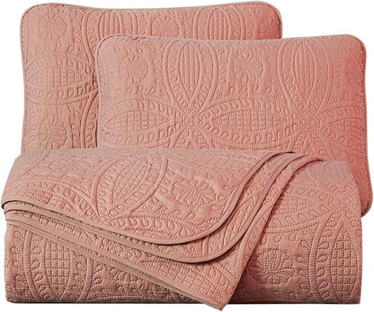 Chezmoi Collection Austin 3-piece Oversized Bedspread Coverlet Set (Queen, Salmon) | Oversized, Lightweight, Fade Resistant