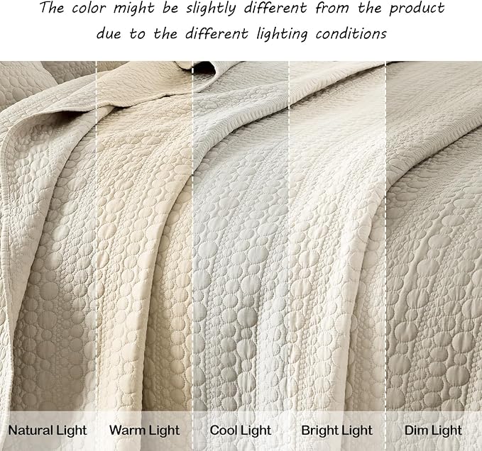 HORIMOTE HOME Quilt Set Queen Size Light Beige, Soft Lightweight Pre-Washed Microfiber Circle Stitches Queen Quilt Bedding Set, All Season Spring Summer Bedspread Coverlet, 2 Pillow Sham, 90x96 Inches