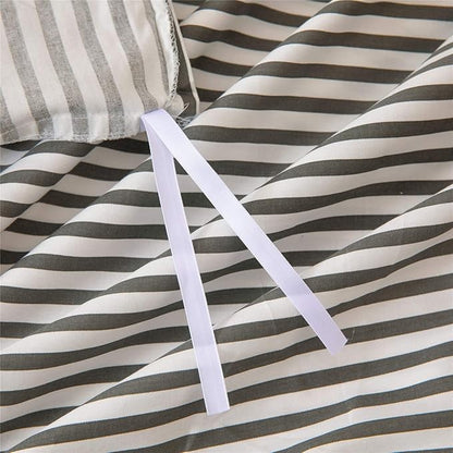 JELLYMONI 100% Natural Cotton 3pcs Striped Duvet Cover Sets,White Duvet Cover with Dark Grey Stripes Pattern Printed Comforter Cover,with Zipper Closure & Corner Ties(Full Size)