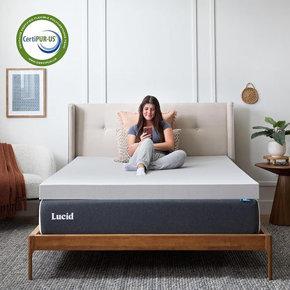 Lucid 4 Inch Bamboo Charcoal Infused Memory Foam Mattress Topper - California King Size – Moisture and Odor Control - Ventilated - Ultra Plush Feel, Pressure-Relief Bed Topper – CertiPur Certified