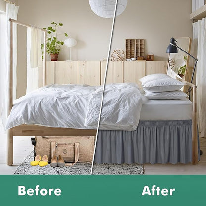 Biscaynebay Wrap Around Bed Skirts with Split Corners for Full Beds 18" Drop, Dark Grey Adjustable Elastic Dust Ruffles Easy Fit Wrinkle Resistant Silky Luxurious Fabric Machine Washable