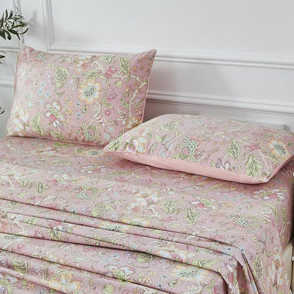 WINLIFE 100% Cotton Pillow Cases Set of 2 Blush Pink Floral Printed Pillowcase Envelope Closure Pillow Cover, Soft & Breathable (Queen, 20'' x 30'')