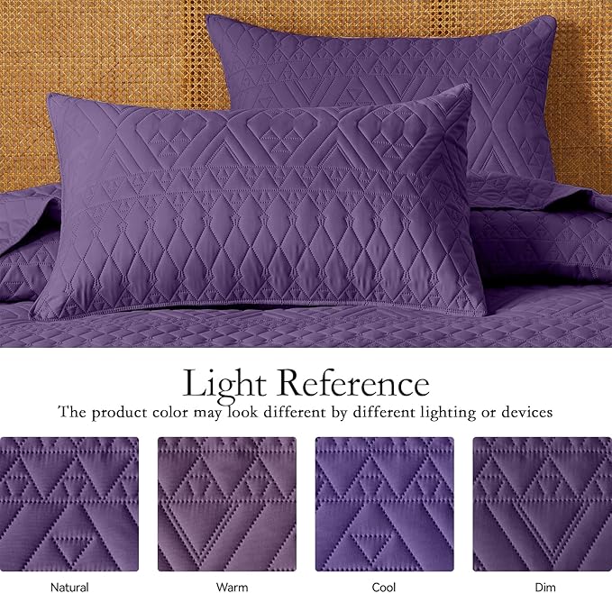 akkialla Twin Quilt Set, Dark Purple Lightweight Microfiber Bedspread Coverlet, Boho Geometric Pattern, Soft All-Season Bedding, 2-Piece (1 Quilt, 1 Pillow Sham) | Breathable fabric, Modern style