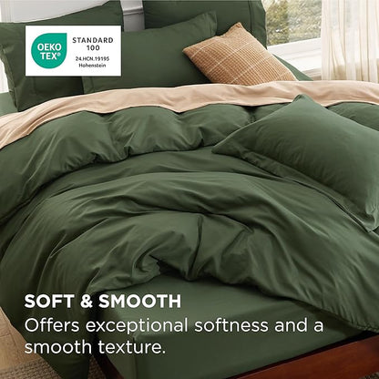 Bedsure Duvet Cover with Fitted Sheet King - 6 Pieces, Deep Pocket, Hotel Luxury Soft Double Brushed Bedding Set, 1 Duvet Cover, 1 Fitted Sheet, 2 Pillow Shams, 2 Pillowcases, NO Comforter, Green