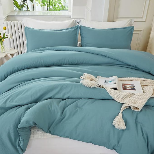 Litanika Grayish Teal Comforter Queen Size, 3 Pieces Lightweight Solid Bedding Set, All Season Fluffy Bed Set (90x90In Comforter & 2 Pillowcases)
