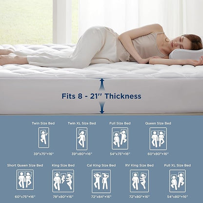 Bedsure Queen Mattress Pad - Quilted Fitted Mattress Topper Protector with 8-21 Inches Deep Pocket, Noiseless Breathable Bed Cover Padded, Machine Washable, White, 60x80 Inches