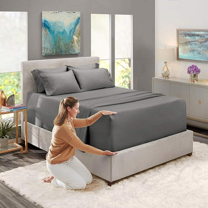 Hearth & Harbor Extra Deep Pocket Sheets - Fits Mattress 18-24 Inches Deep - Extra Deep Pocket California King Size - 6 Piece Cal King Sheets - Cal King, Grey