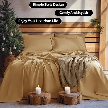 LBRO2M 100% Pure Linen Sheet Set Deep Pocket Up to 16" Bed Sheets Sets, Natural Flax Beddings Soft, Breathable, Comfortable for All Seasons 6 Pcs Sheet Set Queen Size, Rust