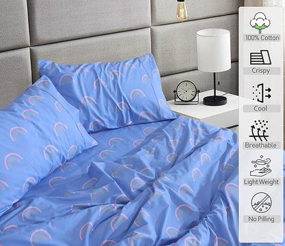 RUVANTI 100% Cotton Sheets – Twin Size Percale Bedding, Cooling & Breathable Floral Design, Durable with a Crisp, Soft & Comfortable Feel, 16" Deep Pocket, 3-Piece Set, Baby Rainbow