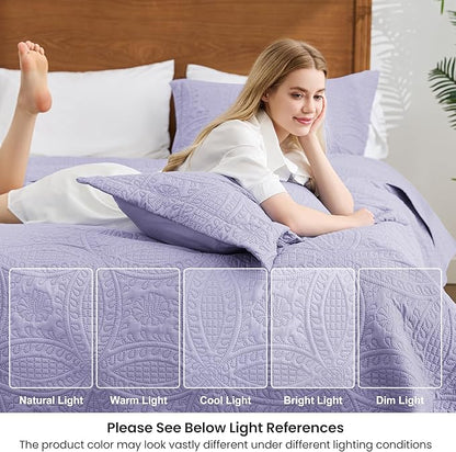 Love's cabin Twin Quilt Set Lavender Bedspreads Bedding Set - Soft Bed Lightweight Bedspread Comforter - Modern Style Coin Pattern Coverlet for All Season - 2 Pieces (1 Quilt, 1 Pillow Sham)