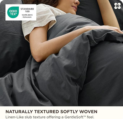 Bedsure Cotton Duvet Cover Oversized King - Luxury Slub Weave 100% Cotton Duvet Cover Set, PureWoven Bedding Set with a Linen Like Textured, Easy Change, Charcoal, 120" x 98"
