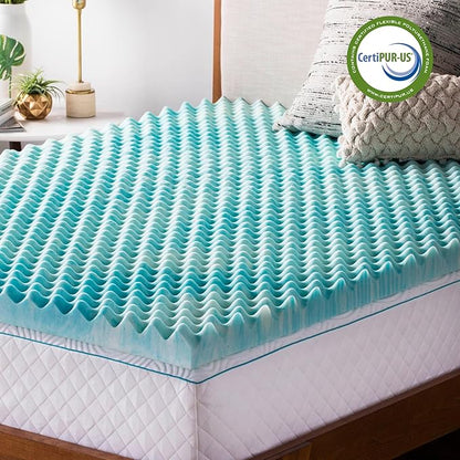 Linenspa 2 Inch Gel Memory Foam Mattress Topper – Egg Crate Style, Reversible for two feels – Promotes Airflow & Relieves Pressure Points – Queen
