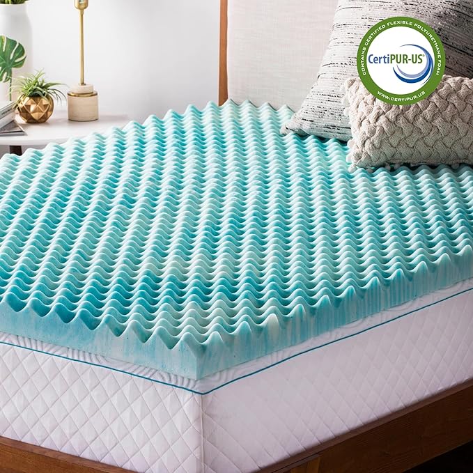 Linenspa 2 Inch Gel Memory Foam Mattress Topper – Egg Crate Style, Reversible for two feels – Promotes Airflow & Relieves Pressure Points – King