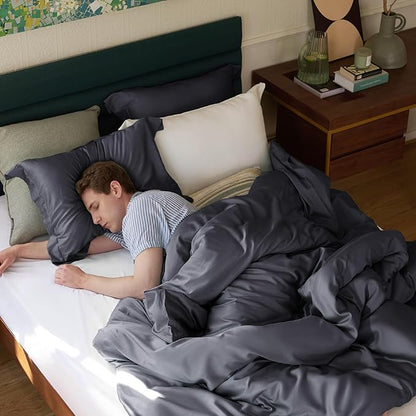 Bedsure Cooling Duvet Cover Queen Size - Moisture Wicking and Silky Eucalyptus Lyocell Cotton Hybrid Comforter Cover Set for Hot Sleeper - Buttery Soft and Breathable, Cooling Bedding Set, Dark Grey