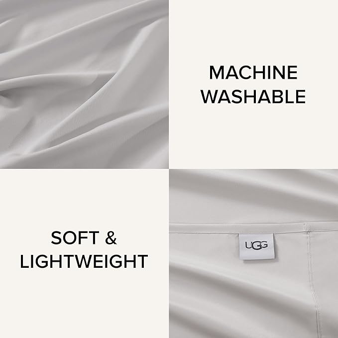 UGG Hedi Full XL Sheet Set 4-Piece Luxury Cooling Sheets Deep Pockets Premium Bedding with 2 Pillow Shams Hypoallergenic Machine Washable Soft Lightweight Bed Set for Bedroom, Full XL, Stone Grey