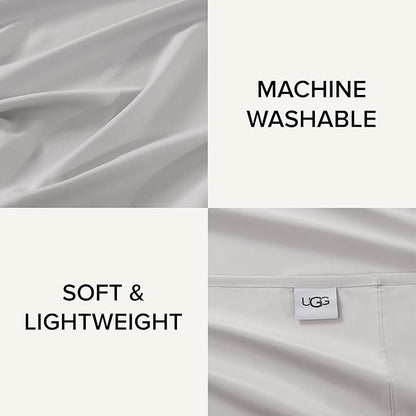 UGG Hedi Split King Sheet Set 5-Piece Luxury Cooling Sheets Deep Pockets Premium Bedding with 2 Shams Hypoallergenic Machine Washable Soft Lightweight Set for Adjustable Bed, Split King, Stone Grey