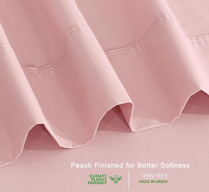 RUVANTI 100% Organic Cotton Sheets Twin XL, Percale Weave, GOTS Certified, 3-Piece Set, Deep Pocket 15", Crisp & Breathable, Soft Durable Bedding, Sábanas Algodón Orgánico – Peach Skin