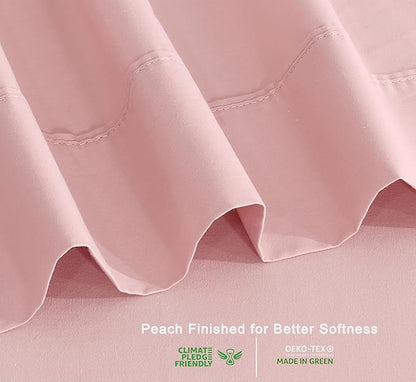 RUVANTI 100% Organic Cotton Sheets King Size, Percale Weave, GOTS Certified, 4-Piece Set, Deep Pocket 15", Crisp & Breathable, Soft Durable Bedding, Sábanas Algodón Orgánico – Peach Skin