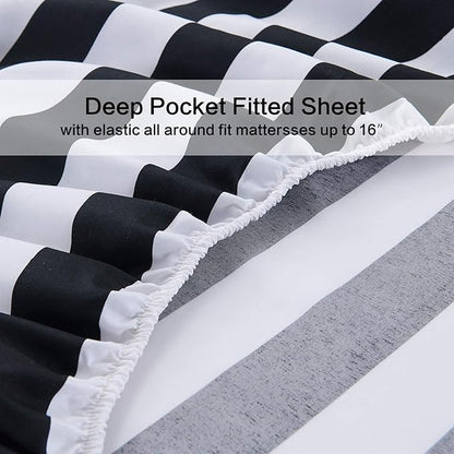Best Season Stripe Sheet Set-3 Piece Super Soft Microfiber Bedding-Deep Pocket, Stain, Fade & Wrinkle Resistant(Twin Size,Black&White)