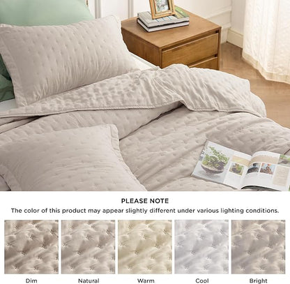 Bedsure King Quilt - Linen Bedspread King Size & Lightweight Comforter, Modern Farmhouse Coverlet with Clover Pattern, Ultra Soft All-Season Bedding, 106 x 96 Inches | Stitch-Free Quilting, Ultra Soft, Lightweight, Machine Washable, Pet-Friendly