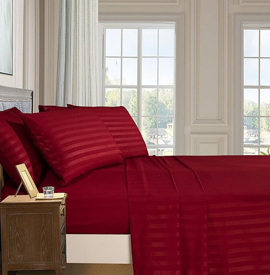 Elegant Comfort Softest and Coziest 4-Piece Sheet Set - 1500 Premium Hotel Quality Microfiber - Luxurious Wrinkle Resistant 4-Piece Damask Stripe Bed Sheet Set, Twin XL, Burgundy