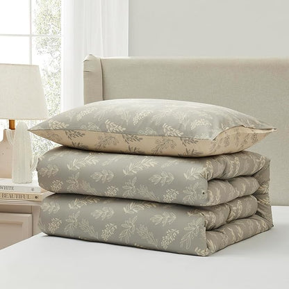 Nestl Twin/Twin XL Comforter Set - Grey Bed in a Bag Twin, 2 Pieces Reversible Bed Set, Soft Floral Bedding Set for College Dorm, All Season Botanical Comforters with Pillow Sham