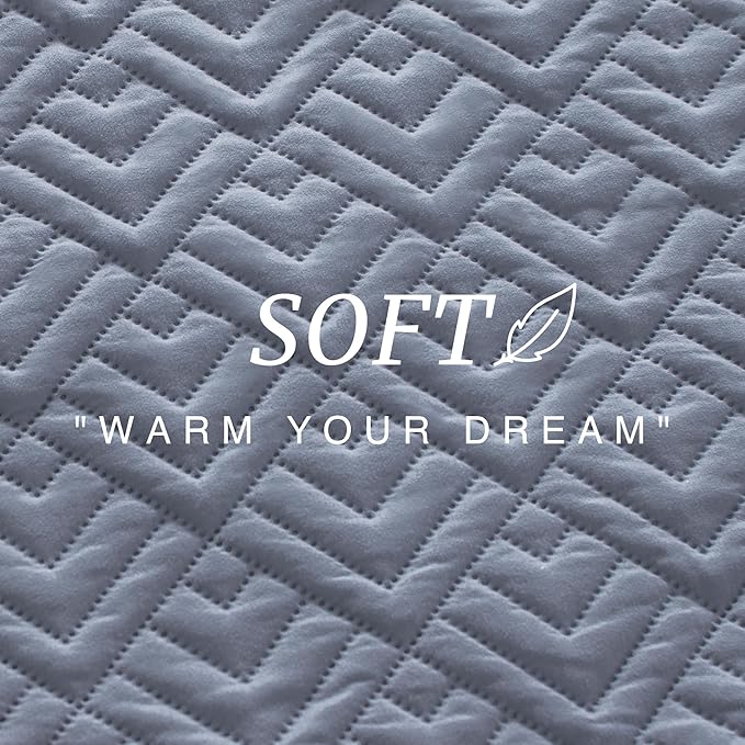EXQ Home Quilt Set King Size Blue 3 Piece, Lightweight Soft Coverlet Modern Style Squares Pattern Bedspread Set for All Season(1 Quilt,2 Pillow Shams)