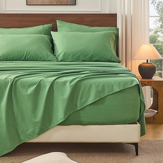 Bedlifes 100% French Linen Sheets Queen Size 18-24" Extra Deep Pocket 4-Piece Set Breathable & Moisture-Wicking,Soft & Durable Sheets for Thick Mattresses(Sage Green)